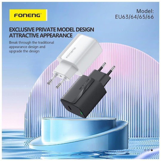 Foneng Charger Without Cable with USB-A Port and USB-C Port 20W Power Delivery Whites (EU66)