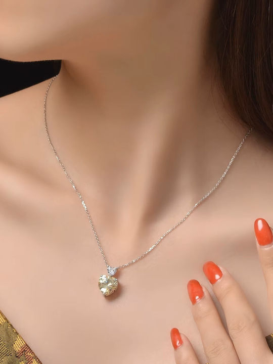 By Queen Necklace Heart S925 Double Heart Yellow White