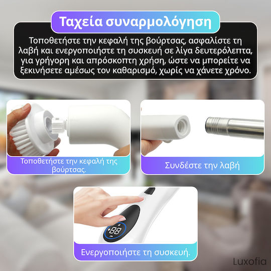 Μεταλλική Περιστρεφόμενη Βούρτσα Καθαρισμού με Λαβή Λευκή