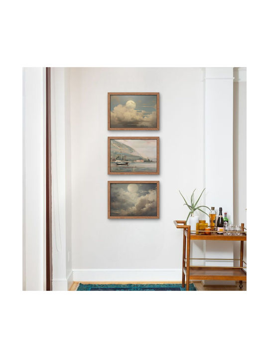 Set Minimalist Posters Frames Unframed Printed On Photographic Paper Nature Motifs Moon Between Clouds Boat On Lake Living Room Bedroom Kitchen 3 X 21 X 30 Cm