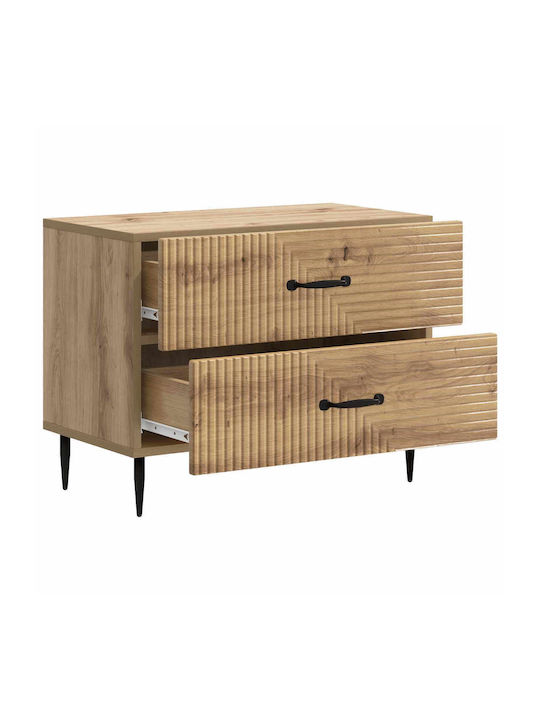 Wooden Bedside Table With Metal Legs Brown 62x34.5x47.5cm