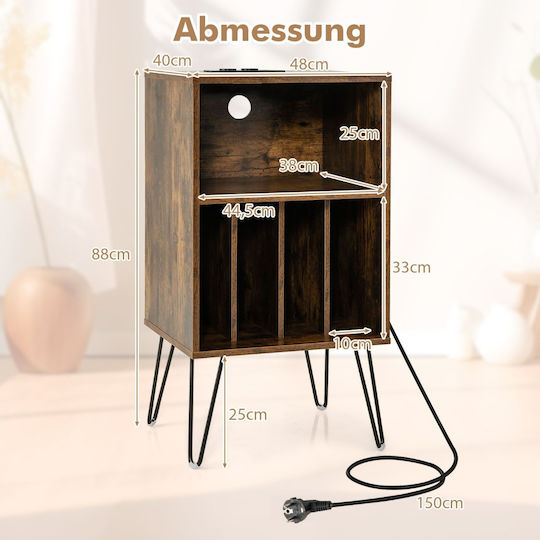 Wooden Bedside Table with Metal Legs Brown 48x40x88cm