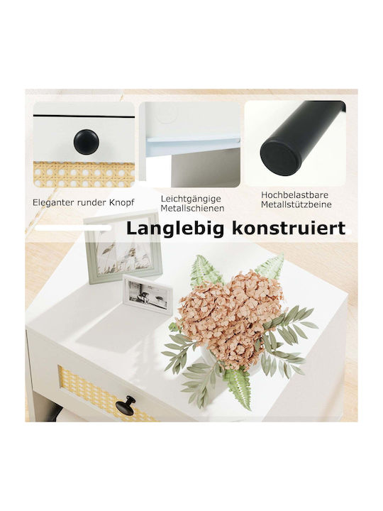 Wooden Bedside Table White 40x30x52cm