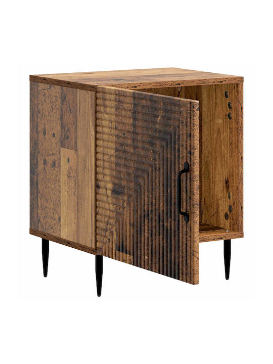 Wooden Bedside Table With Metal Legs Brown 43x34.5x50cm
