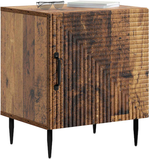 Wooden Bedside Table With Metal Legs Brown 43x34.5x50cm