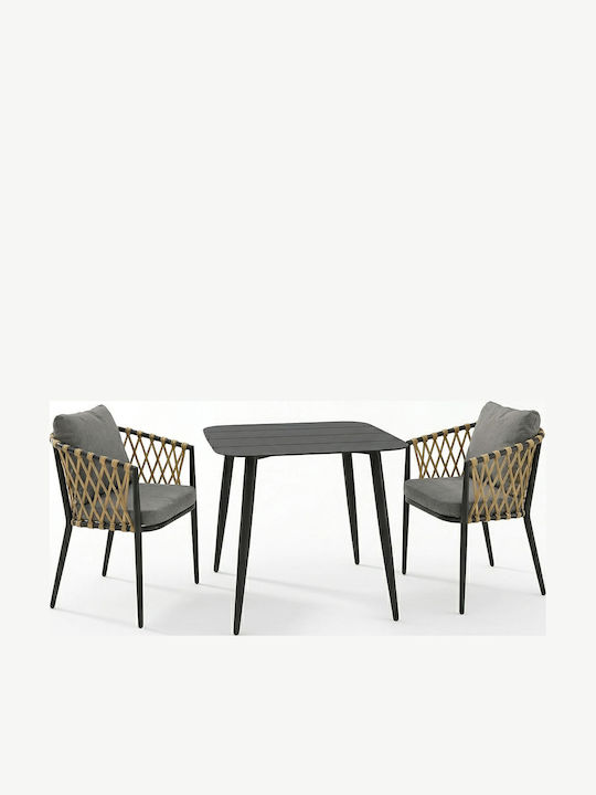 Dining Set for Small Outdoor Spaces Peluxe Vista 3 Pieces Anthracite with Pillows