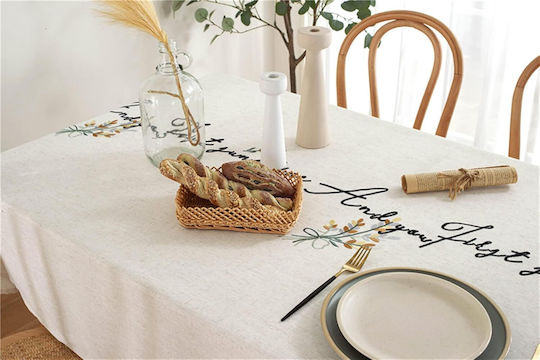 FRIPIA Покривка за маса Лен с Бродерия Сребрист 135x250 см