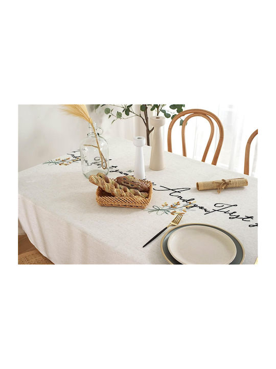 FRIPIA Față De Masă Din In Cu Broderie Argintie 135x220cm