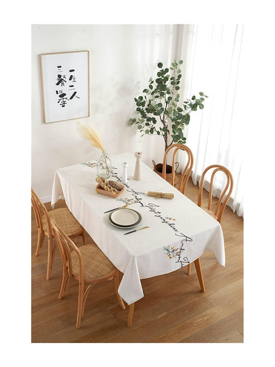 FRIPIA Leinen Tischdecke mit Silberner Stickerei 120x180cm