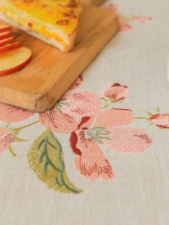 FRIPIA Față De Masă Din In Cu Broderie Roz 140x250cm