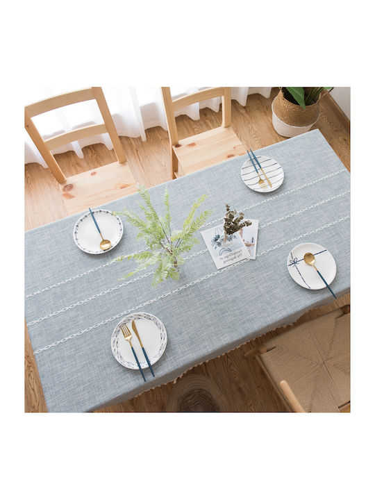 FRIPIA Leinen Tischtuch mit Stickerei Grau 140x200cm