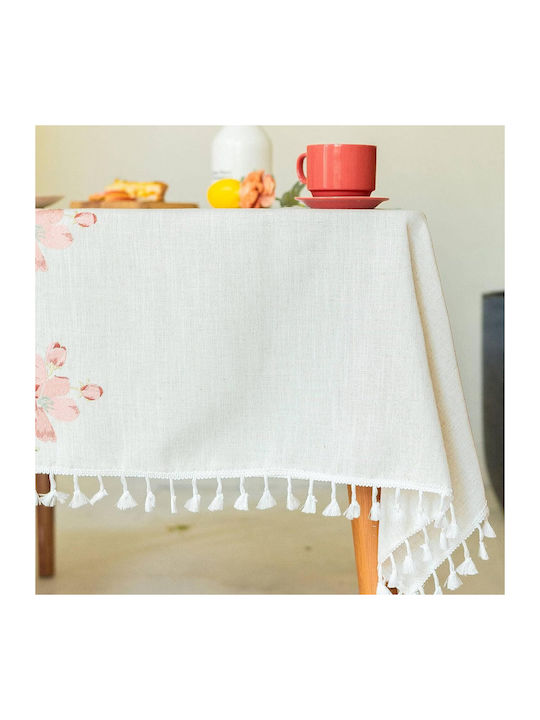 FRIPIA Față De Masă Din In Cu Broderie Roz 140x220 Cm