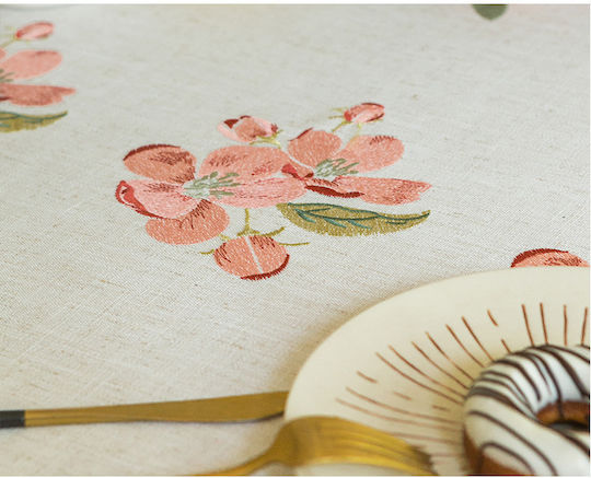 FRIPIA Linen Tablecloth With Pink Embroidery 120x180cm