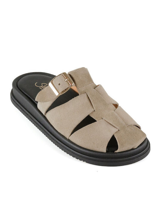 Leather Women's Flat Sandals Flatforms Brown