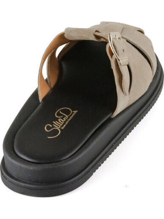 Leather Women's Flat Sandals Flatforms Brown
