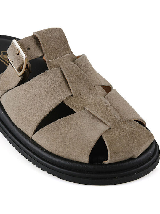 Leather Women's Flat Sandals Flatforms Brown