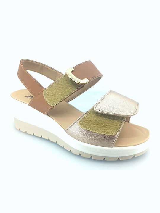 Leather Women's Flat Sandals Tabac Brown