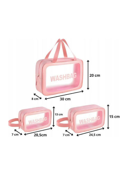 Set Waterproof Toiletry Bags 3 Pieces Cosmetic Travel Bags Small Item Carrying Pink