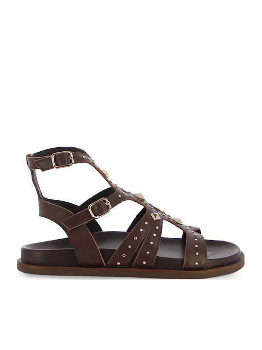 Damen Flache Sandalen Braun