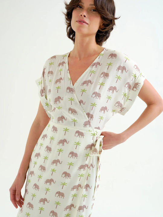 Summer Midi Wrap Dress Ecru