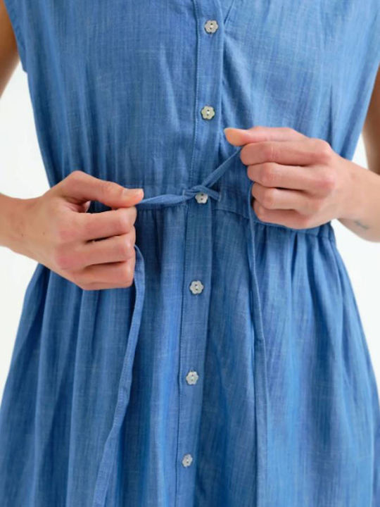 Summer Midi Shirt Dress Denim Blue