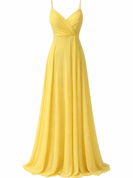 Rochie Maxi De Vară Pentru Nuntă / Botez Spate Deschis Galben