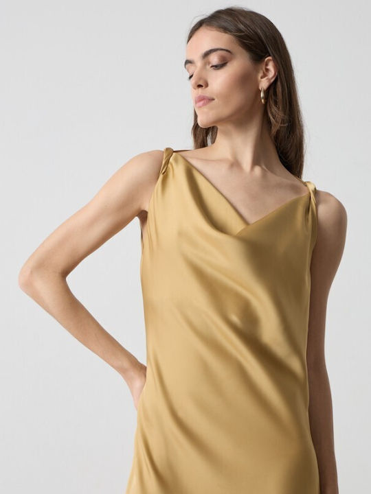 Summer Maxi Dress for Wedding and Christening Satin Gold