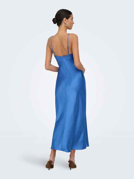 Summer Midi Evening Satin Blue Slip Dress