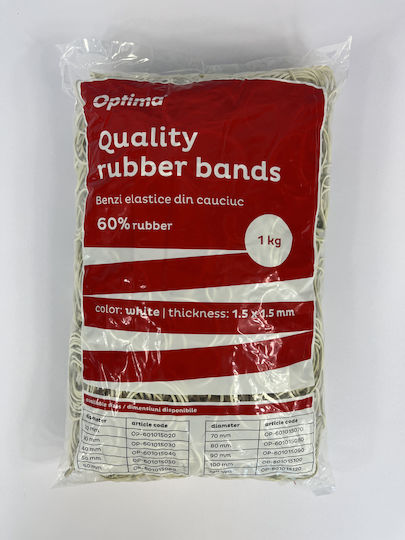 Benzi Elastice Optima Benzi de Cauciuc Bani 60% Cauciuc 1kg/pungă Diametru 30mm Grosime 1,5mm X 1,5mm Optima Albe