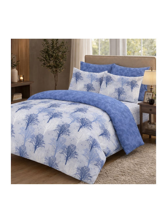 My Home Luxury King Size Bed Sheets Set with Rubber Hugger 180x200+30cm Light Blue (4 Pieces)