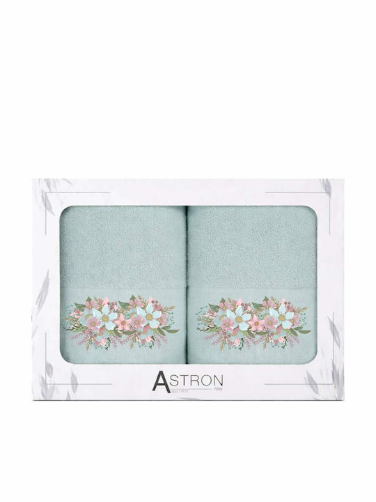 Astron Italy Πετσέτα Προσώπου Brigitte Πράσινη 2τμχ Βάρους 500gr/m²