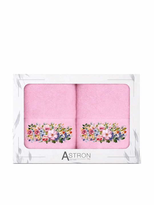 Astron Italy Πετσέτα Προσώπου Rosie Ροζ 2τμχ Βάρους 500gr/m²