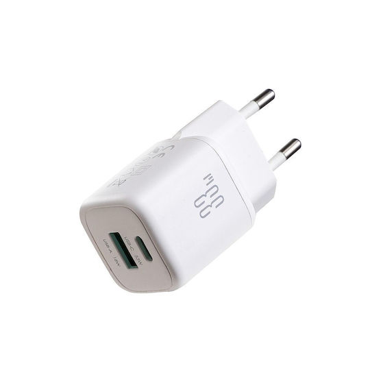 Joyroom Charger with USB-A Port and USB-C Port and USB-C - USB-C Cable 33W Power Delivery / Quick Charge 3.0 White (JR-TG7)