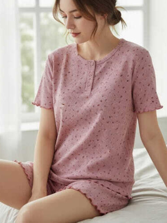Prive Underwear Sommerliches Damen-Schlafanzug-Set aus Baumwolle Rosa