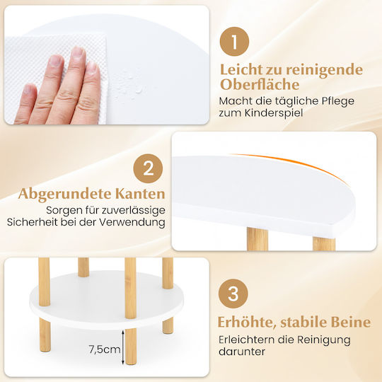 Round Side Table Made of Bamboo White 2 Pieces M60.5xL30xH30cm