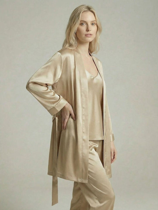 Milena by Paris Καλοκαιρινό Γυναικείο Σετ Πιτζάμας Χρυσό