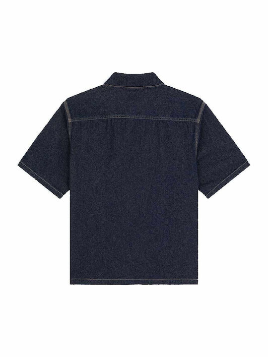 Kurzärmeliges Denim-Herrenhemd in Normale Passform Dunkelblau