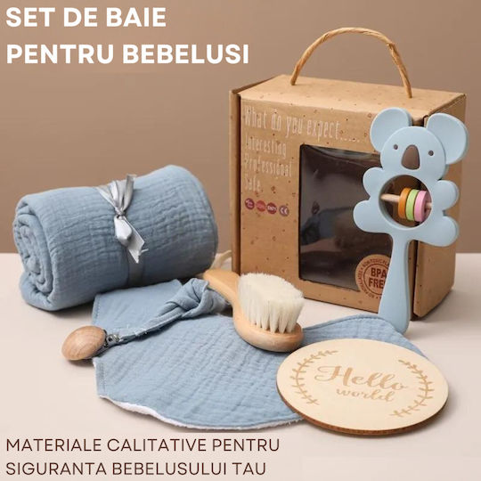 Inco Set Cadou Pentru Bebeluşi Din Lemn Pentru Băiat 6 Bucăți