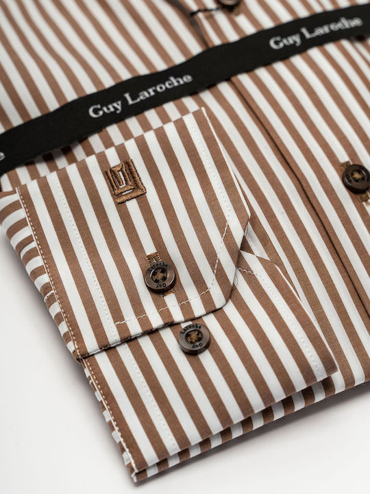 Long Sleeve Shirt in Regular Fit Striped Brown