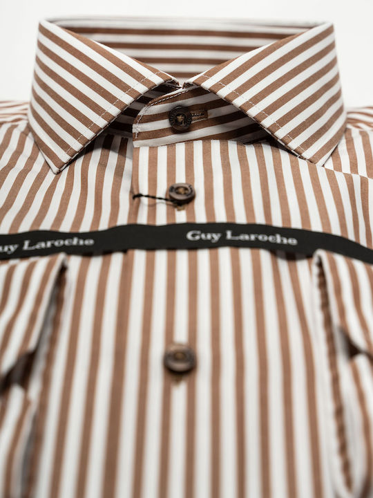 Long Sleeve Shirt in Regular Fit Striped Brown