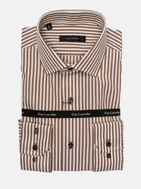 Long Sleeve Shirt in Regular Fit Striped Brown