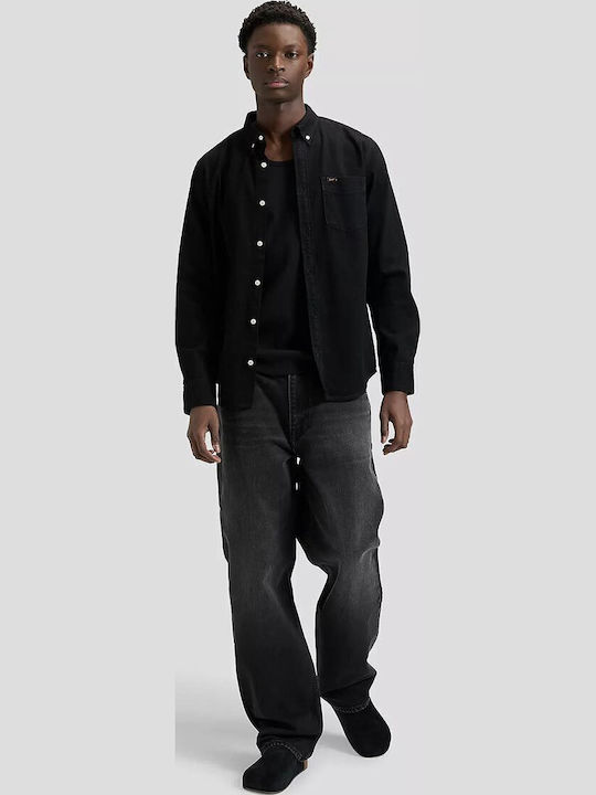 Long Sleeve Denim Shirt in Regular Fit Black
