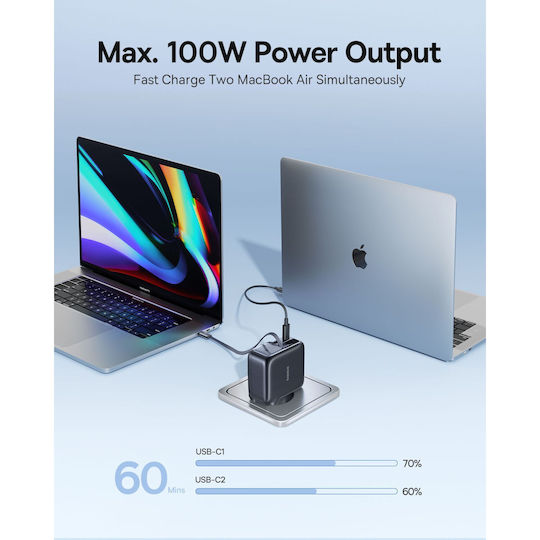Baseus Baseus Handyladegerät mit Eingebautem Kabel mit USB-A und USB-C Ausgangsanschlüsse USB-C 100W Stromlieferung Schwarz