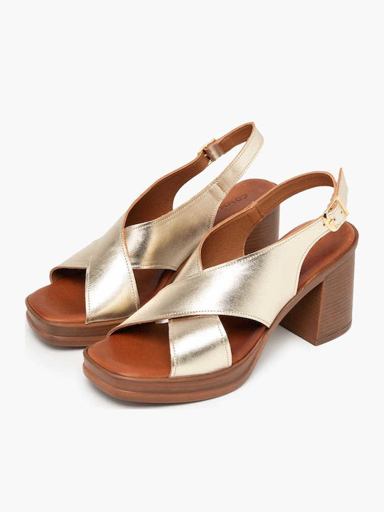Damen Sandalen Aus Leder Gold