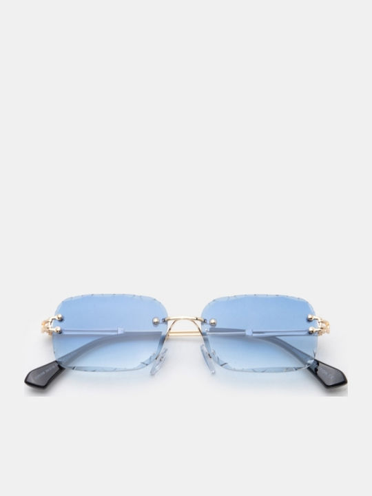 Luigi Unisex Sunglasses with Gold Metallic Frame and Light Blue Lens 4881830