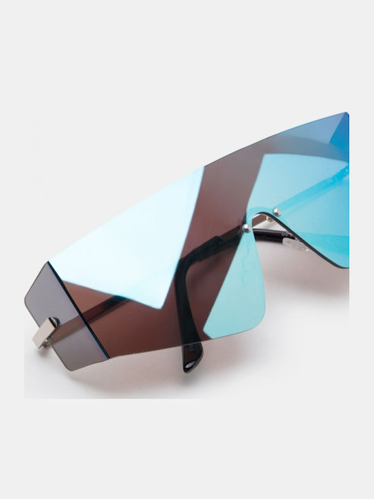 Luigi Unisex Sunglasses with Silver Metallic Frame and Turquoise Lens 4879433