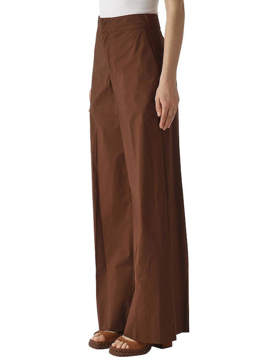 Women's High Rise Fabric Brown Trousers