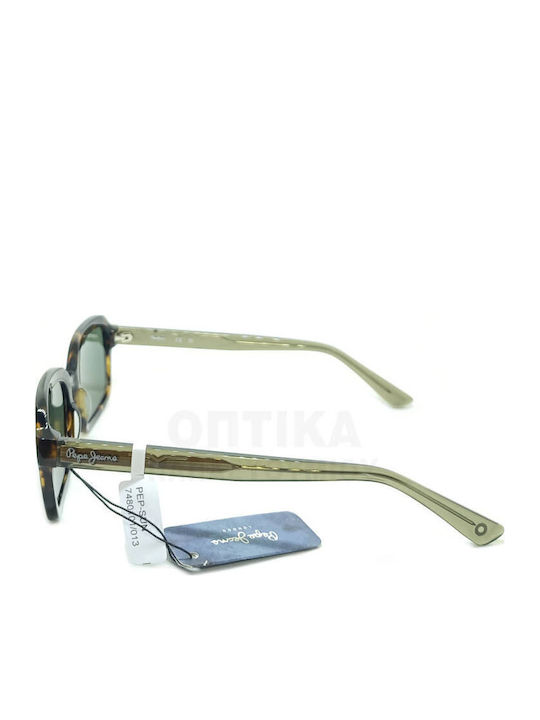 Pepe Jeans Pj7480 101 Unisex Sunglasses with Brown Horn-Rimmed Frame and Green Lens
