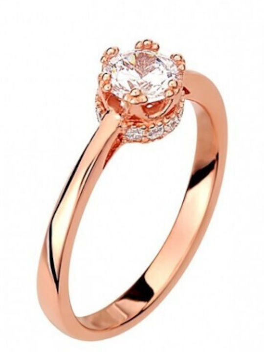Prince Silvero Single Stone Ring from Rose Gold Plated Silver with Zircon