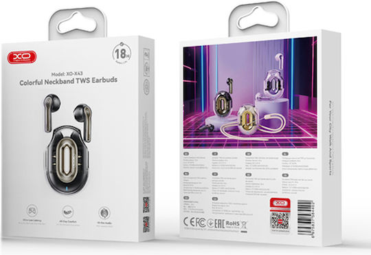 XO X43 Earbud Bluetooth Handsfree Ακουστικά με Αντοχή στον Ιδρώτα και Θήκη Φόρτισης Μαύρα